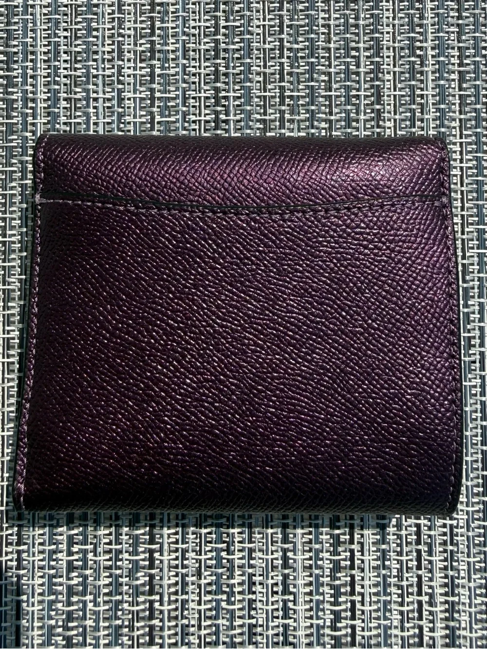 Coach metallic purple trifold button wallet